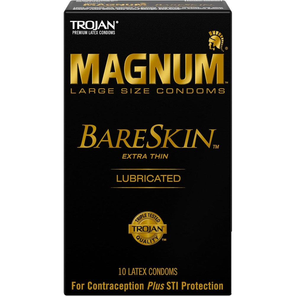 TROJAN Magnum Bareskin 10 Count box front view showcasing authentic premium imported packaging.