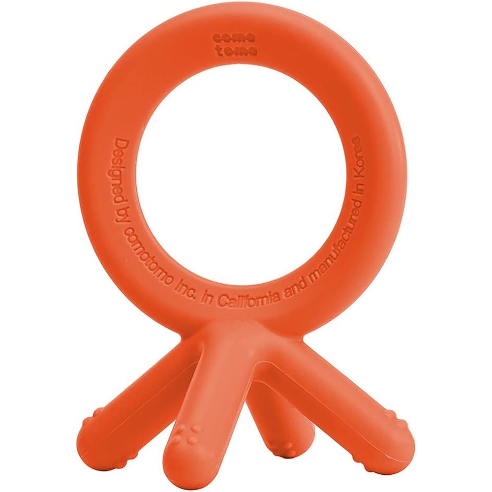 Comotomo Silicone Baby Teether Orange front view hygienic infant teething ring