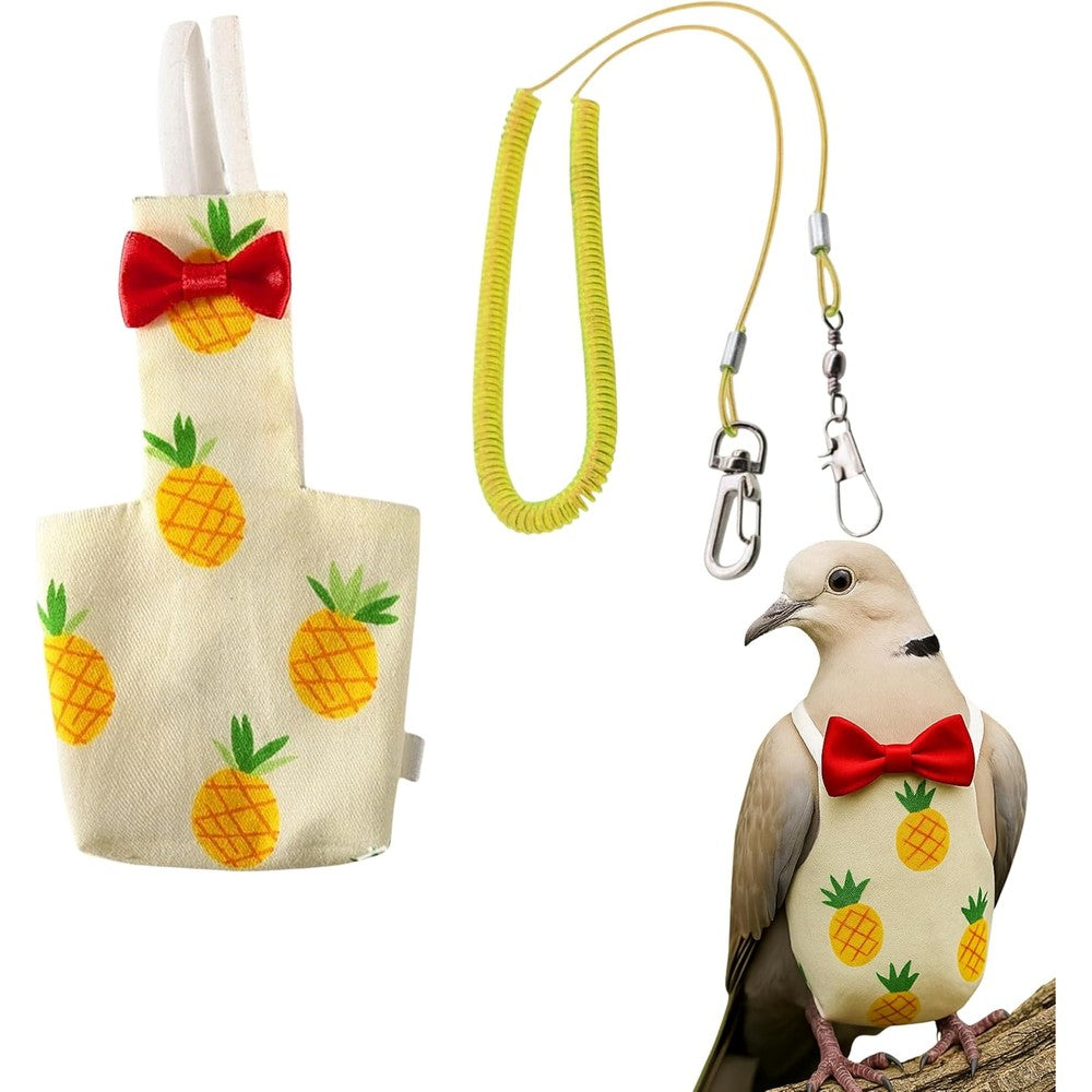 Homedy Crafts Pigeon Diaper Harness And Bird Leash Set Washable Waterproof Flight Suit For Parrots Cockatiels And Pigeons Medium Yellow Pineapple