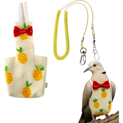 Homedy Crafts Pigeon Diaper Harness And Bird Leash Set Washable Waterproof Flight Suit For Parrots Cockatiels And Pigeons Medium Yellow Pineapple