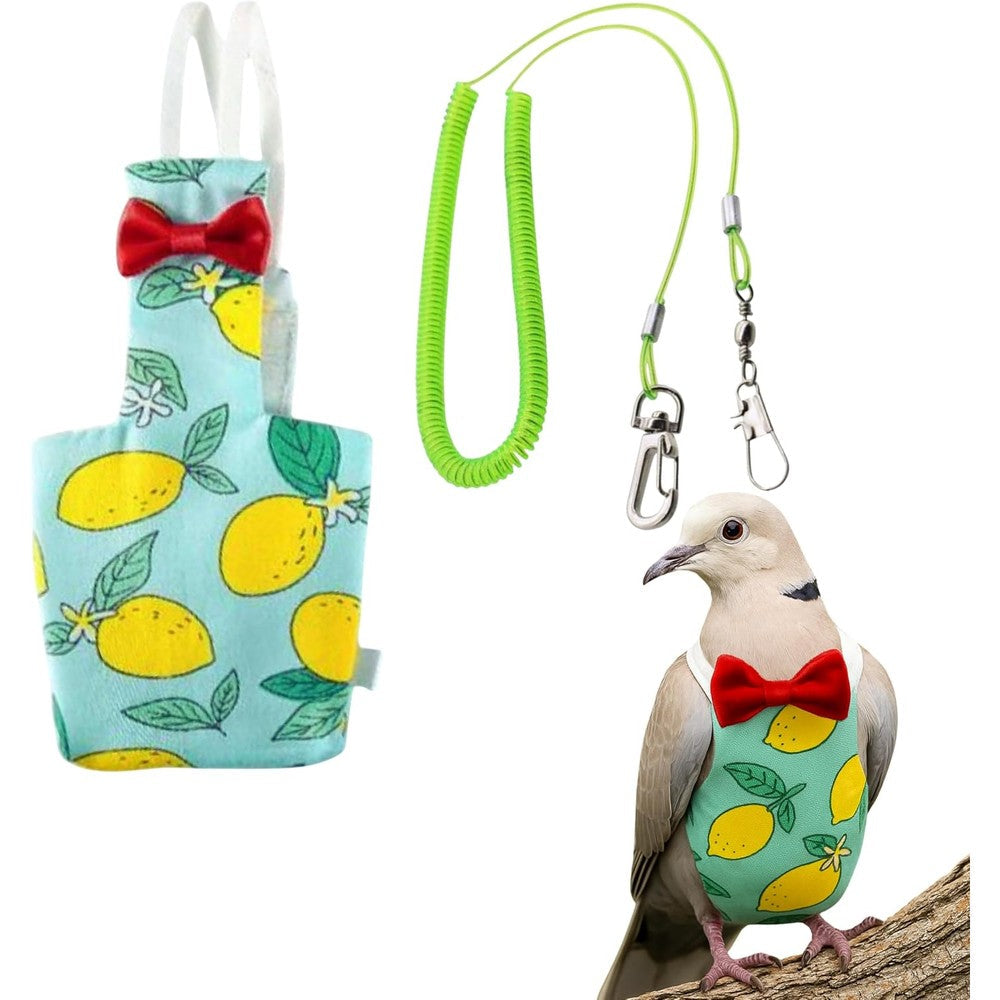 Homedy Crafts pigeon diaper harness front view showing mint green color and lemon pattern.