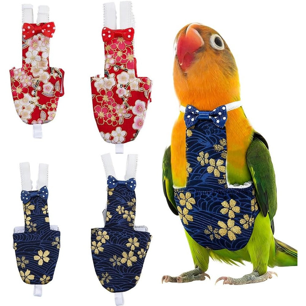 Superfindings reusable bird diaper flight suit front view with flower pattern