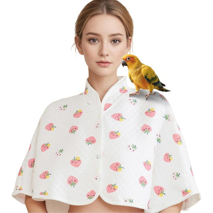 ZYPHOLIE Reusable Parrot Diaper And Shoulder Protector Poop Catcher Cloak For Cockatiels And Conures White Strawberry Pattern Large Size