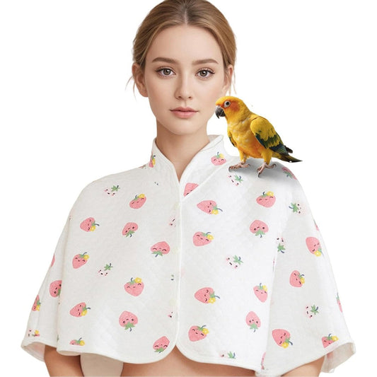ZYPHOLIE Reusable Parrot Diaper And Shoulder Protector Poop Catcher Cloak For Cockatiels And Conures White Strawberry Pattern Large Size