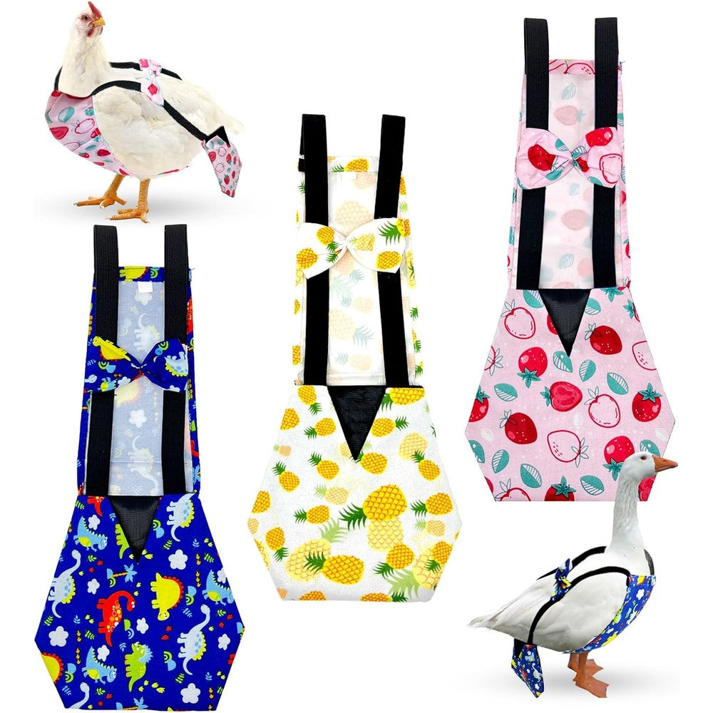 Zaruatu Reusable Chicken Diapers Three Piece Set Washable Duck Nappies Poultry Clothes Accessories With Bow Tie Medium Size