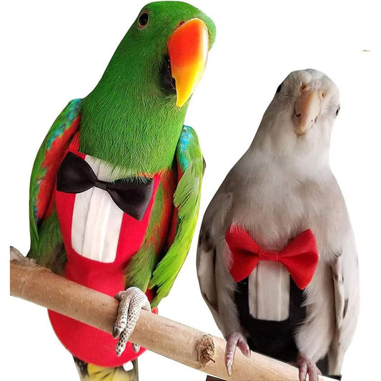 QBLEEV Reusable Bird Diaper and Tuxedo Flight Suit for Parrots and Cockatiels Water Resistant Pet Nappy Clothes Pack of 2