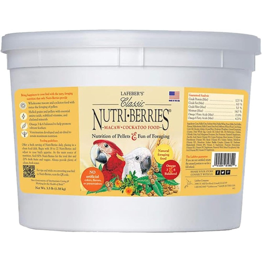 Lafeber's Classic Nutri-Berries for Macaw and Cockatoo 3.5 Pound Tub front view