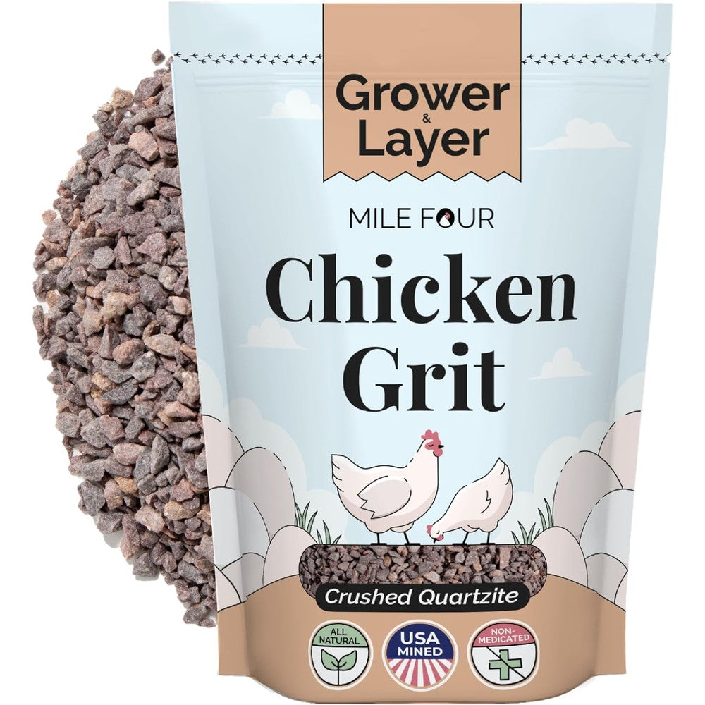 Mile Four Chicken Grit For Layer And Grower Chickens 8 Weeks Plus 100 Percent Natural USA Mined Quartzite Mineral Poultry Grit 4 Pounds