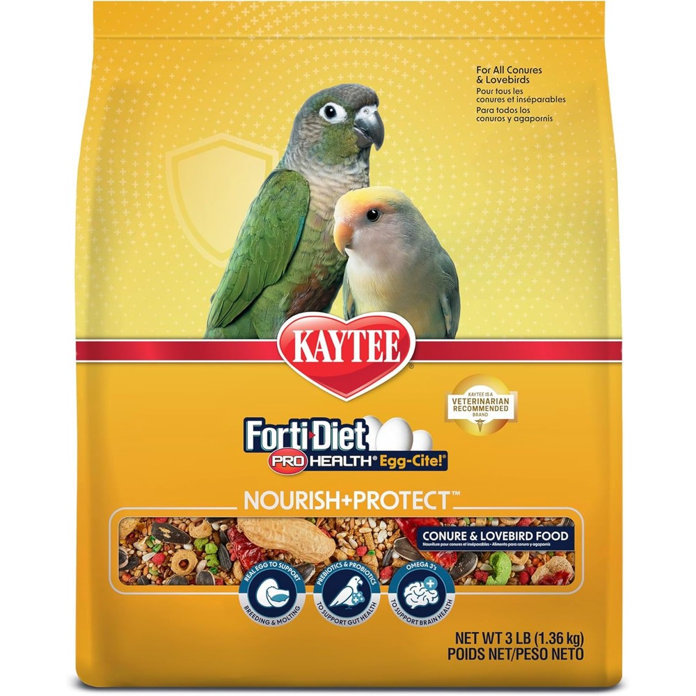 Kaytee Forti-Diet Pro Health Egg-Cite Conure And Lovebird Food 3 Pound Bag With Real Egg Crumbles