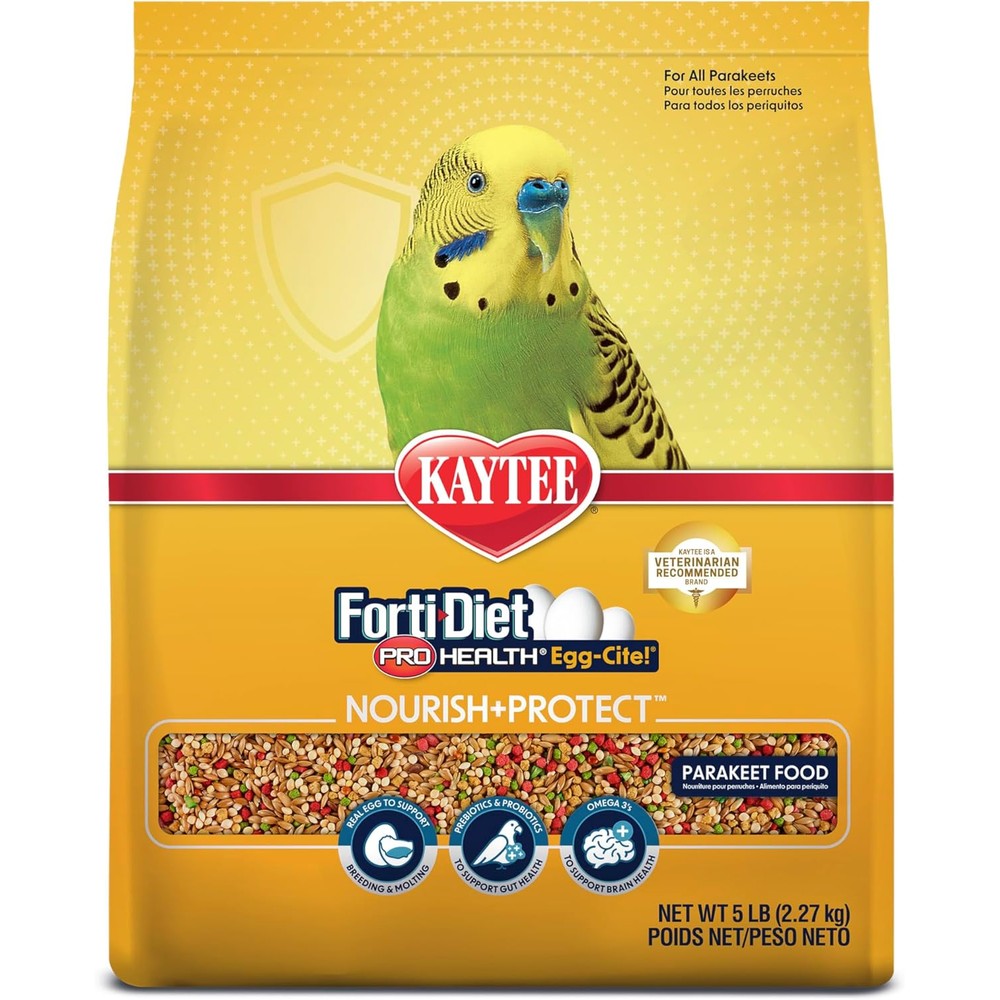 Kaytee Forti-Diet Pro Health Egg-Cite Nourish Plus Protect Parakeet Food, Nutrient-Rich Seed Blend For Breeding And Molting, 5 Pounds
