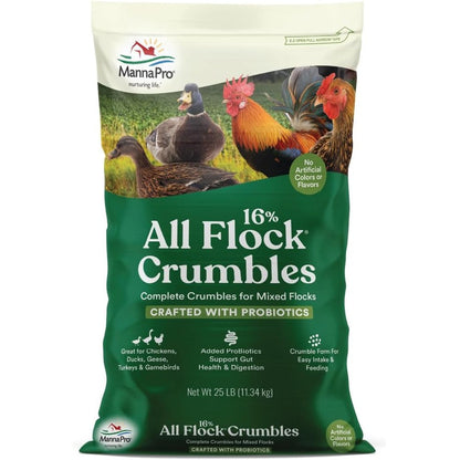 Manna Pro All Flock Crumbles 16 Percent Protein Complete Poultry Feed With Probiotics For Chickens Ducks Turkeys And Game Birds 25 Pound Bag