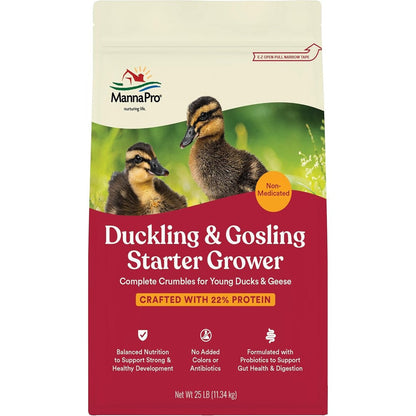 Manna Pro Duck Starter Grower Crumble Non-Medicated Feed For Young Ducks And Goslings Supports Healthy Digestion 25 Pounds