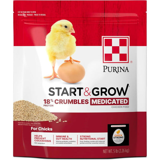 Purina Start And Grow Medicated Chick Feed Crumbles Nutritionally Complete Formula 5 Pound Bag