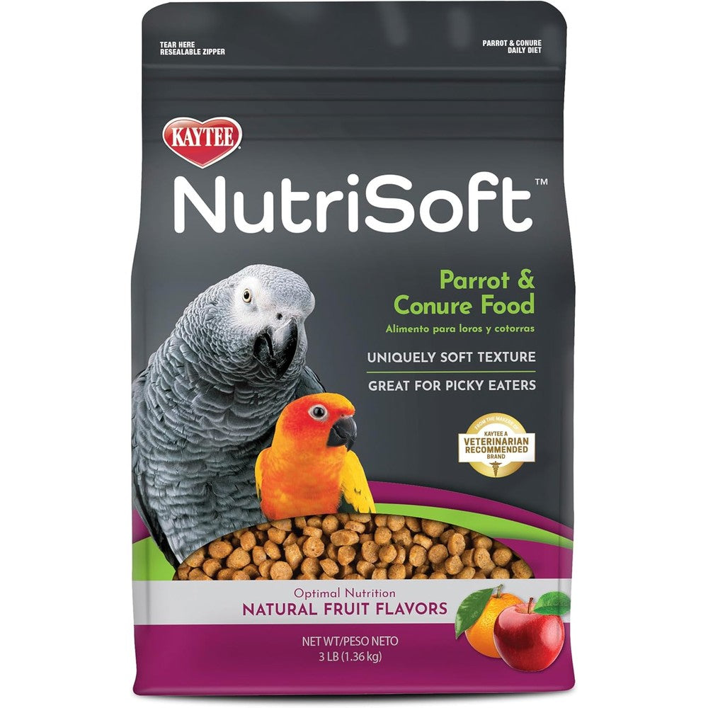 Kaytee Nutri Soft Pet Parrot And Conure Bird Food With Natural Fruit Flavors, 3 Pound