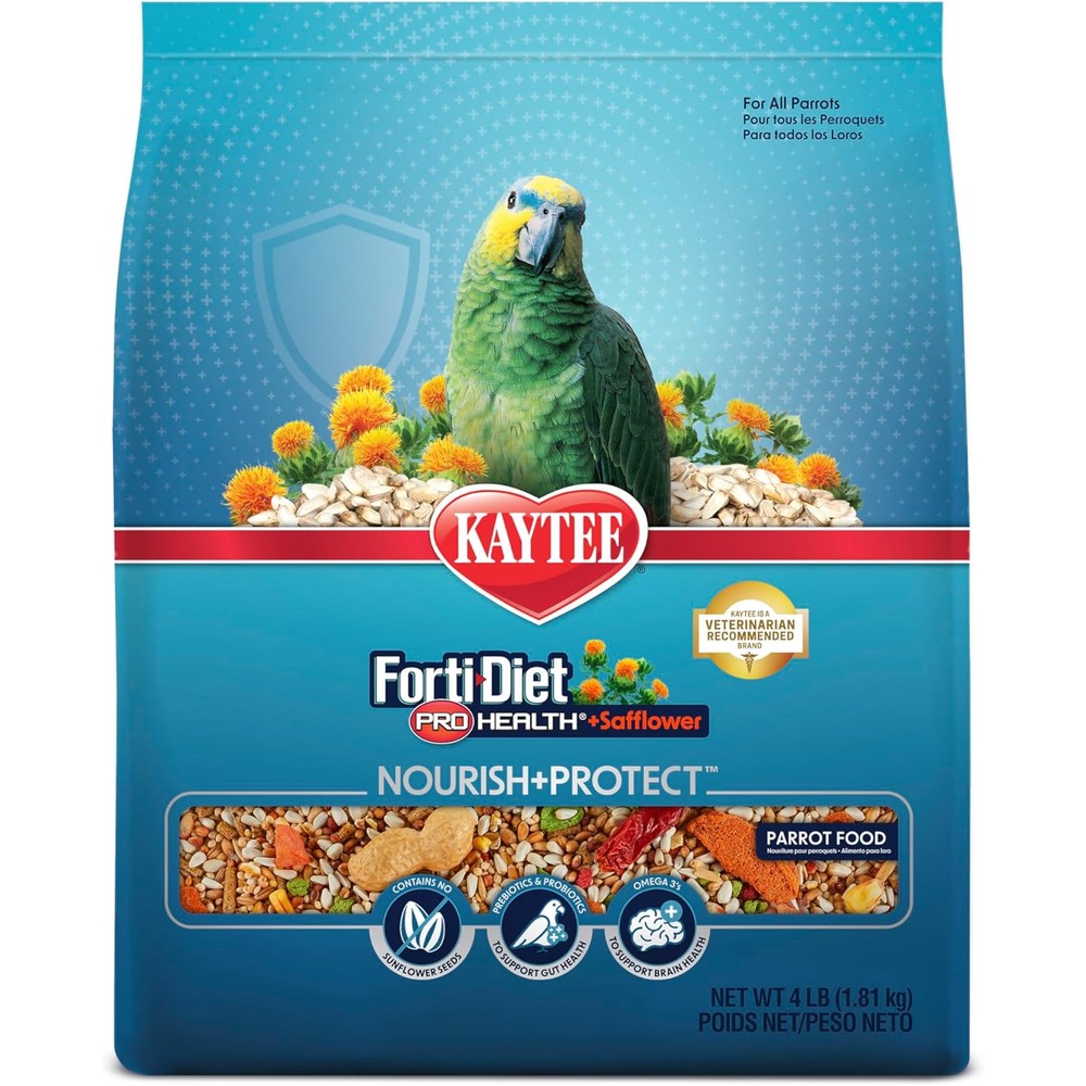 Kaytee Forti-Diet Pro Health Safflower Nourish And Protect Parrot Food 4 Pounds Daily Nutritional Support For Pet Birds