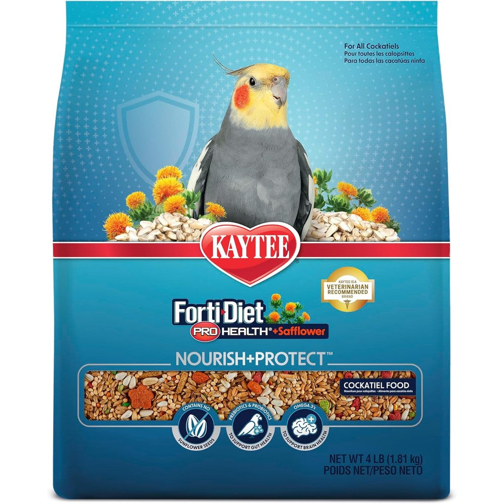 Kaytee Forti-Diet Pro Health Safflower Nourish Protect Cockatiel Food, Science Backed Nutrition With Prebiotics And Probiotics, 4 Pounds