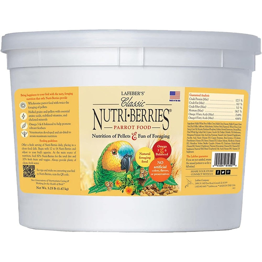 Lafeber Classic Nutri-Berries Parrot Food 3.25 Pound bucket front view