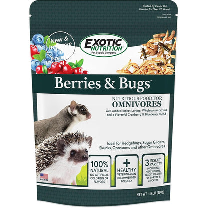 Exotic Nutrition Berries And Bugs Natural High Protein And High Fiber Food For Hedgehogs Skunks And Sugar Gliders 1.5 Pounds