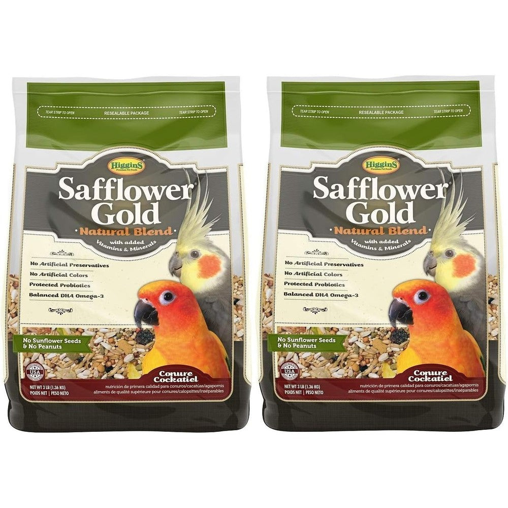 Higgins Safflower Gold Natural Blend Conure And Cockatiel Bird Food 2 Pack 3 Pounds Each