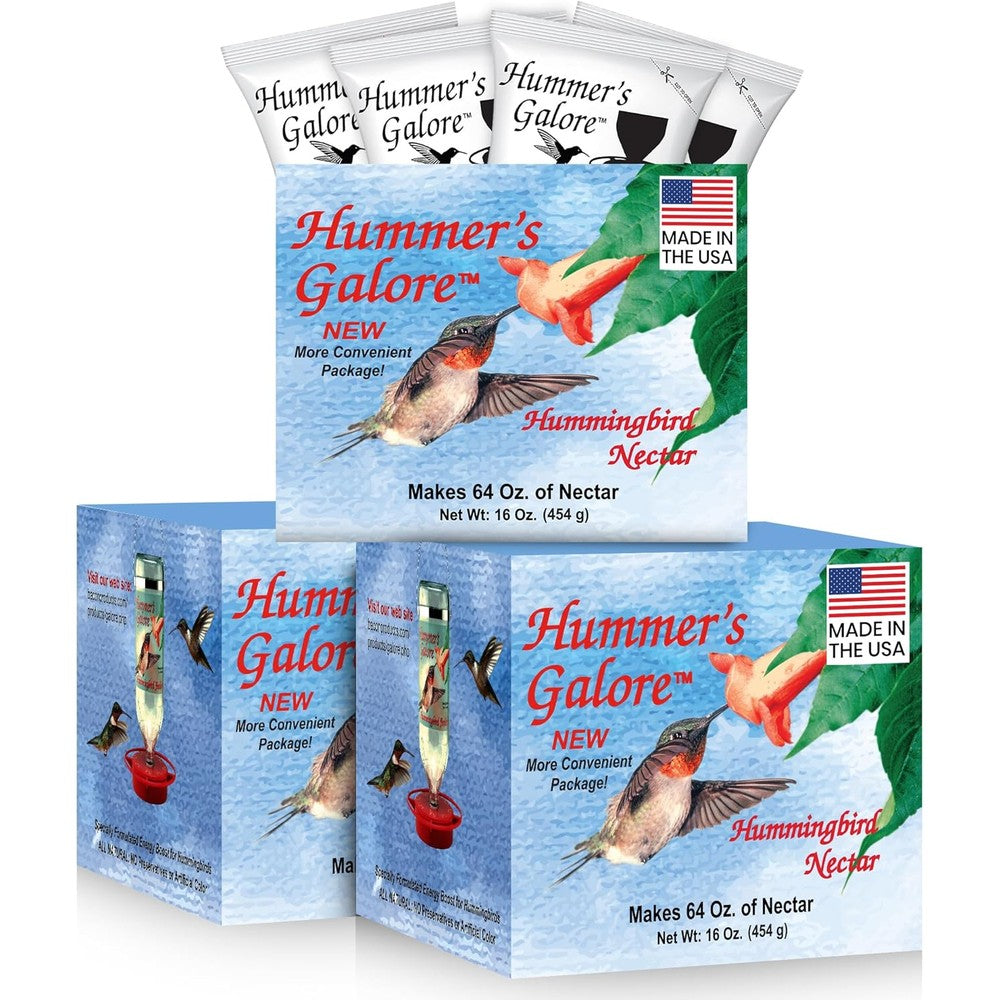 Hummer's Galore All Natural Hummingbird Food Ready To Mix Hummingbird Nectar 3 Boxes Of 4 Packets Each Makes 192 Fluid Ounces