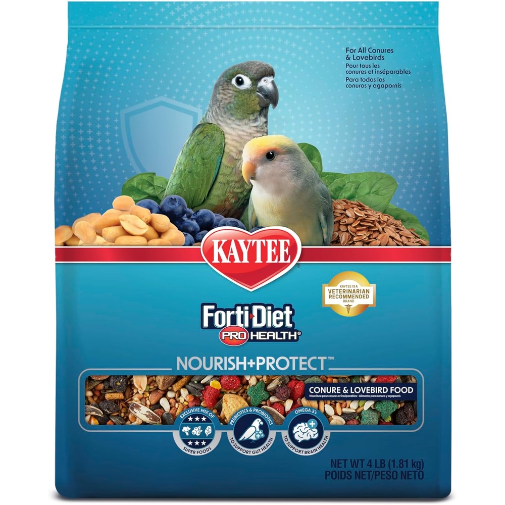 Kaytee Forti-Diet Pro Health Nourish Plus Protect Conure And Lovebird Food Comprehensive Nutrition 4 Pounds
