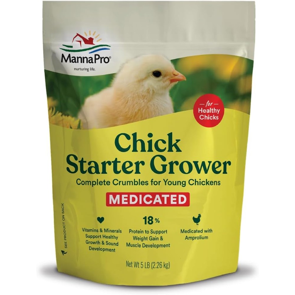 Manna Pro Medicated Chick Starter Grower Feed High Protein Crumbles With Amprolium For Coccidiosis Prevention 5 Pound Bag