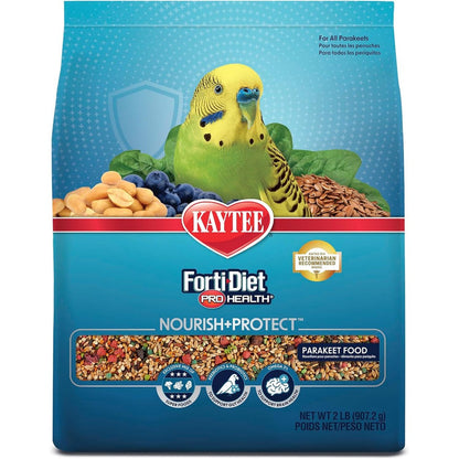 Kaytee Forti-Diet Pro Health Nourish Plus Protect Parakeet Food, Scientifically Formulated Daily Nutrition With Prebiotics And Probiotics, 2 Pounds