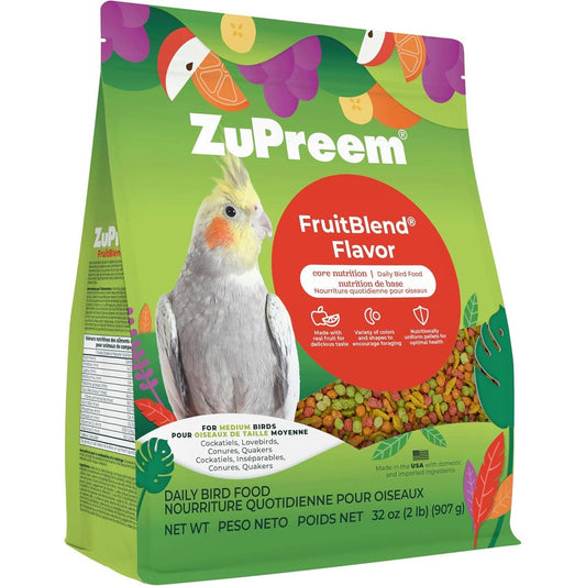 ZuPreem FruitBlend Bird Food Premium Pellet Diet For Cockatiels Lovebirds And Conures With Natural Fruit Flavors 907 Grams