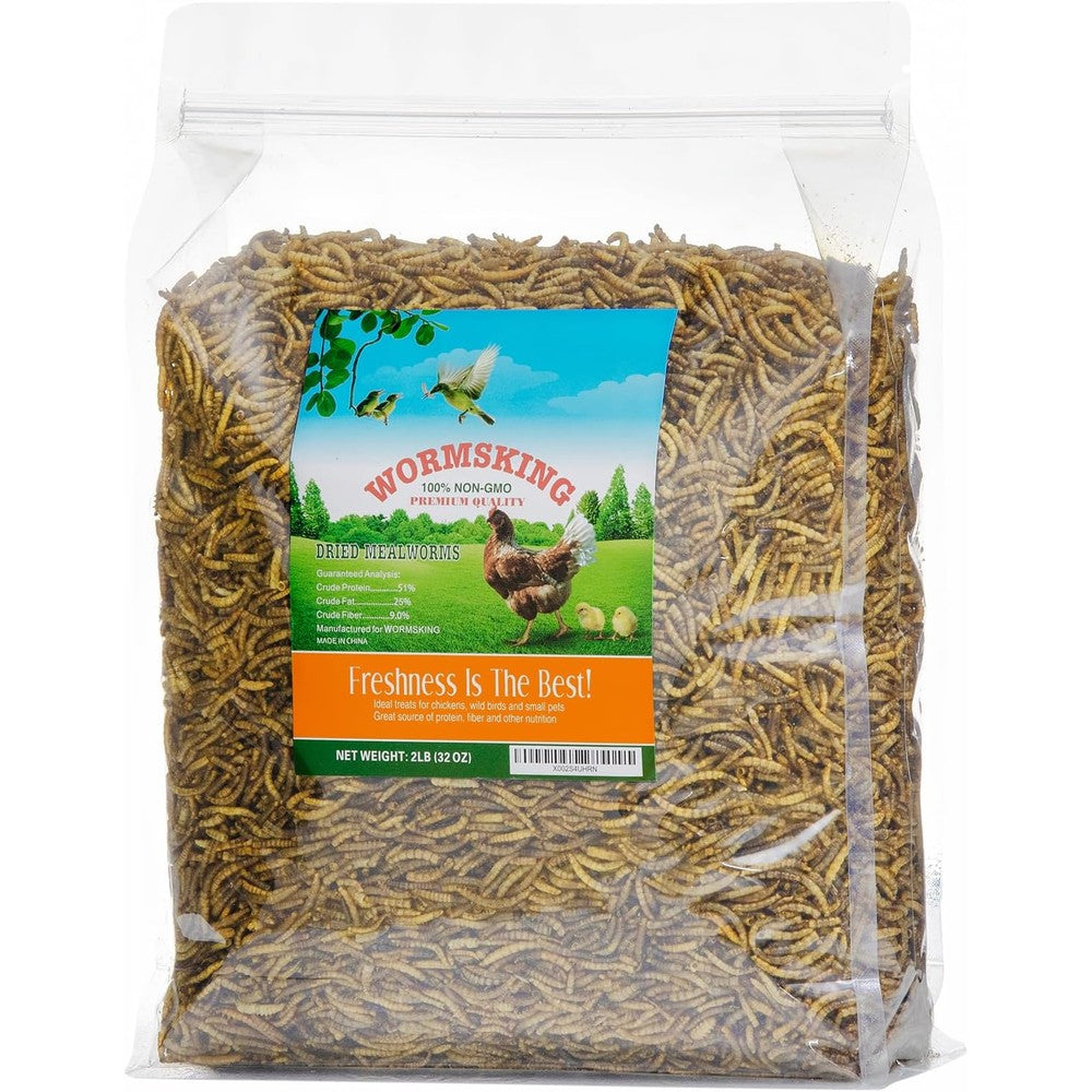 Wormsking Dried Mealworms For Wild Birds And Poultry 2 Pound High Protein Non GMO Natural Treat For Backyard Chickens And Songbirds