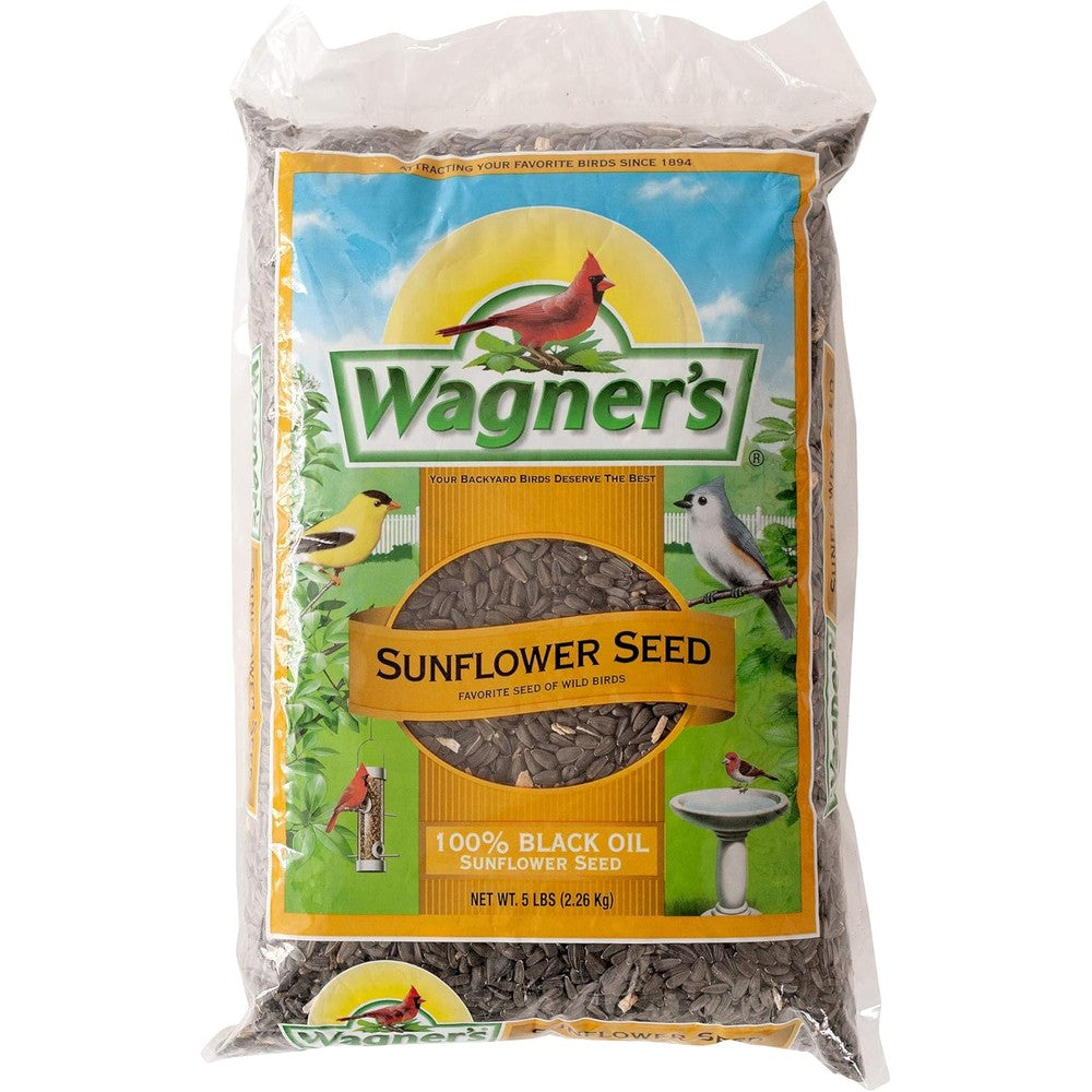 Wagner's Black Oil Sunflower Seed Wild Bird Food, 5 Pound Bag, High Energy Premium Bird Seed For Backyard Wild Birds