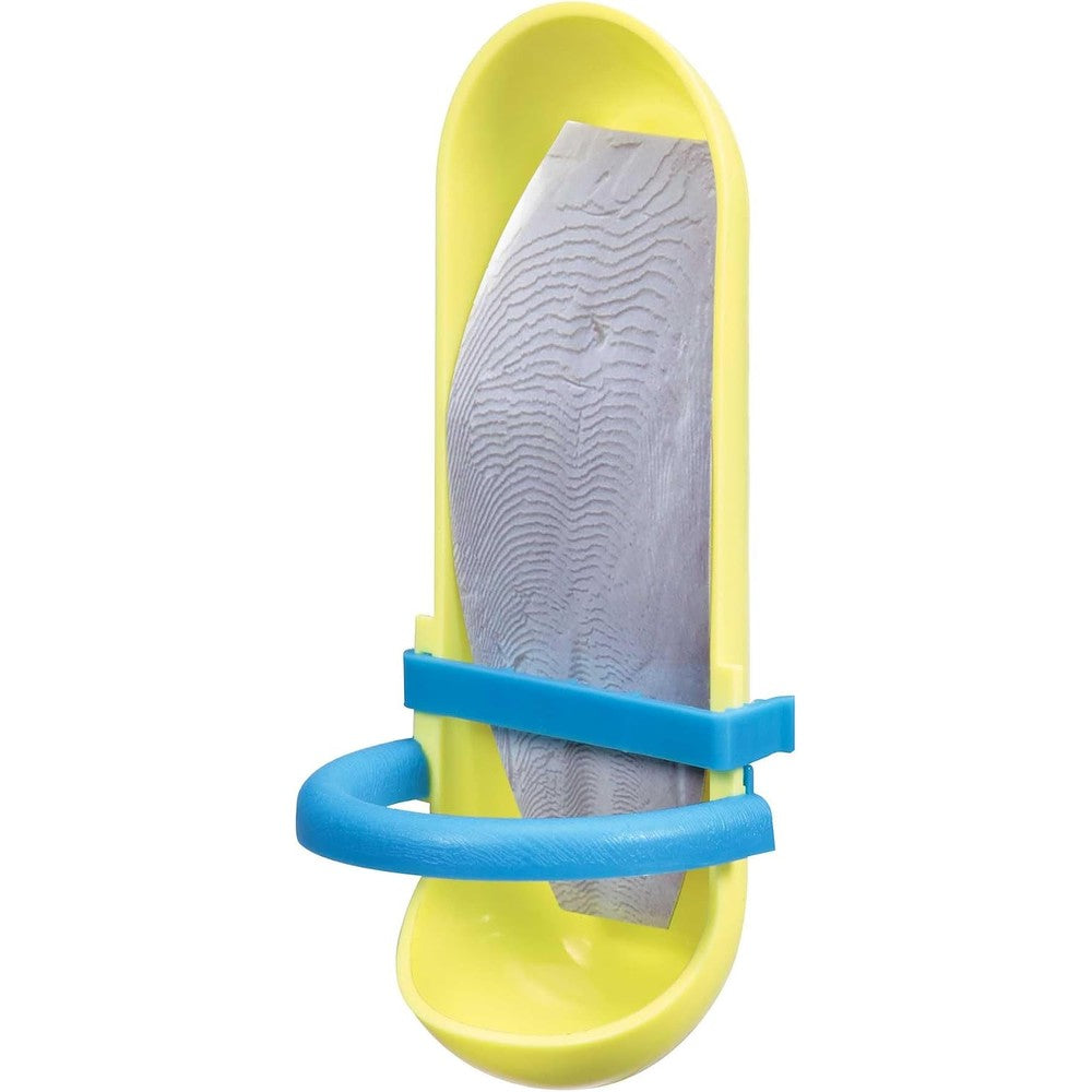 JW Pet Company Insight Cuttlebone Holder front view with built in perch and yellow backing