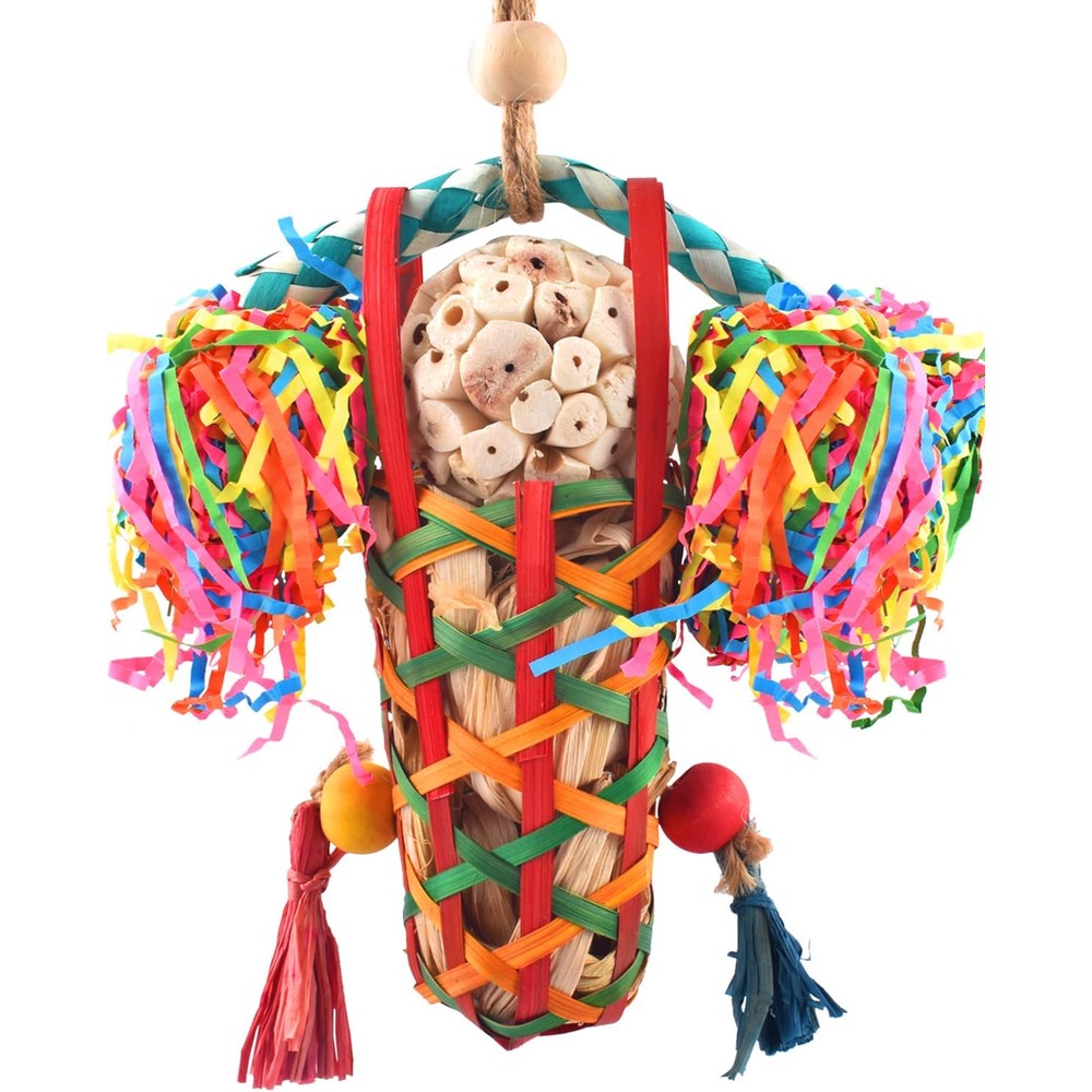 KATUMO bird toy colorful shredding and foraging sola wood toy front view