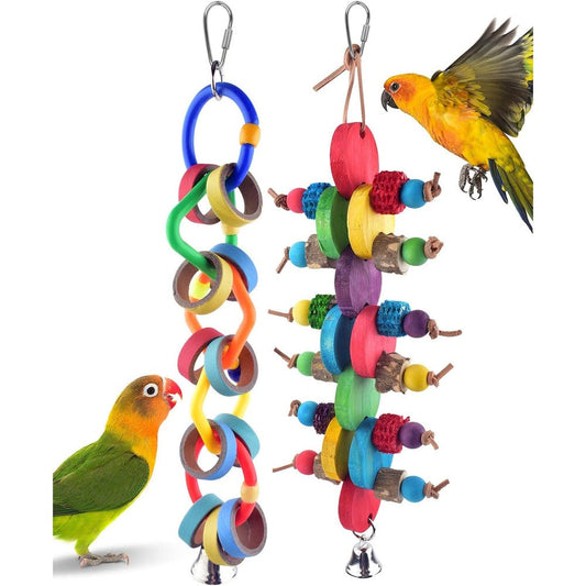 Bissap 2 Pieces Bird Chew Toys Multicolored Bagel Cascade Parrot Toy With Paper Cardboard Olympic Rings For Cockatiels Conures And Macaws