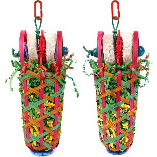 Kyouki Parakeets Toys Two Pieces Bird Chewing Foraging Cage Accessories Seeking Food Basket For Cockatoos Conures Love Birds