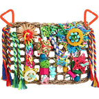 Yixund seagrass foraging wall bird toy front view hanging in a cage