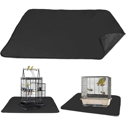 Lymoi Large Bird Cage Mat 36 x 48 Inch Under Pet Cage Floor Protection Liner Waterproof Anti-Slip Polyester Black For Birds And Small Animals