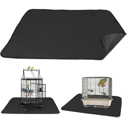 Lymoi Large Bird Cage Mat 36 x 48 Inch Under Pet Cage Floor Protection Liner Waterproof Anti-Slip Polyester Black For Birds And Small Animals