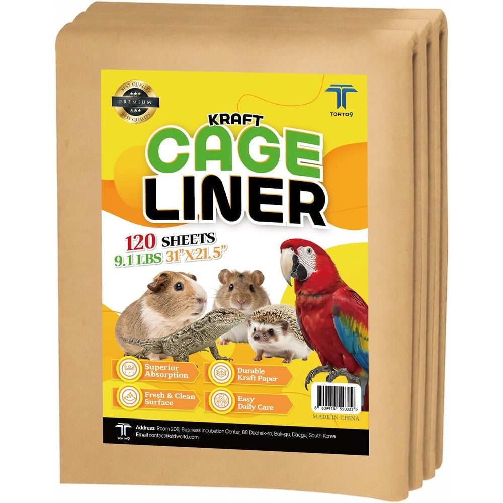 T Torto9 Kraft Bird Cage Liners 31 Inch By 21.5 Inch 120 Sheets Absorbent Paper Tray Liners For Large Bird Cages Pre Cut Disposable Bottom Liners