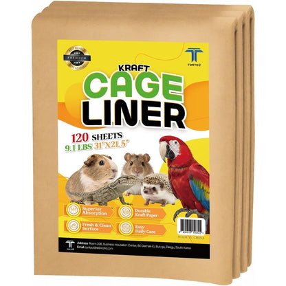 T Torto9 Kraft Bird Cage Liners 31 Inch By 21.5 Inch 120 Sheets Absorbent Paper Tray Liners For Large Bird Cages Pre Cut Disposable Bottom Liners
