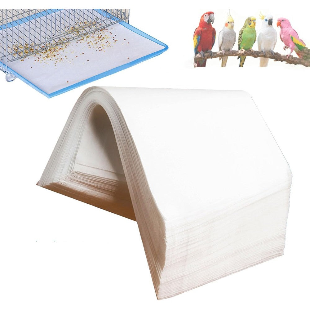 CuaxTume Disposable Bird Cage Liners 100 Count, 11 Inch By 20 Inch Non-Woven Absorbent Tray Sheets For Parrots And Small Birds