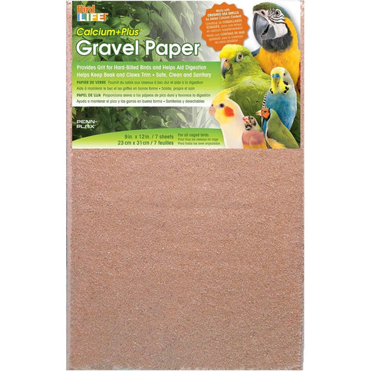 Penn-Plax Gravel Paper For Bird Cage 9 By 12 Inch 7 Pack Calcium Plus Grit Sheets For Hard Billed Birds Beak And Claw Maintenance