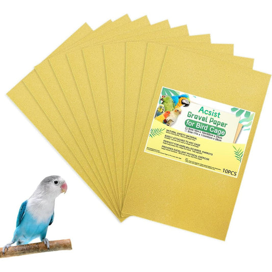 Acsist Gravel Paper For Bird Cage 16 By 10 Inch Cuttable Calcium Sandpaper Liners For Parrots And Hard Billed Birds 10 Pieces