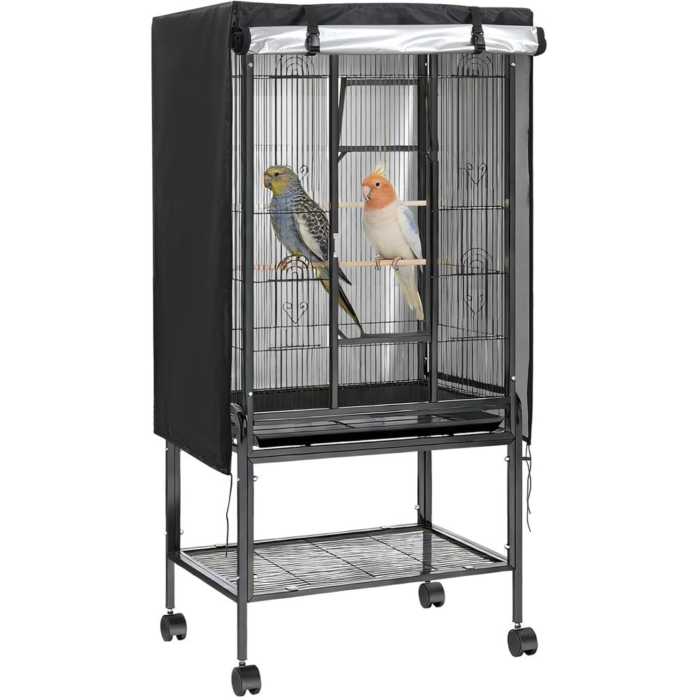 CebraBounze heavy duty waterproof bird cage cover front view with zipper panel