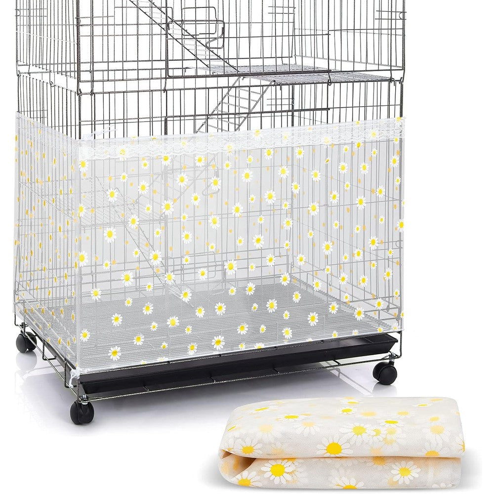 Shappy Large Bird Cage Net Cover front view with white daisy pattern.