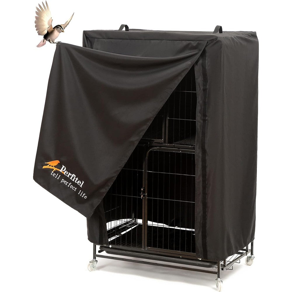 Perfitel Universal Large Bird Cage Cover Black front view showing blackout fabric