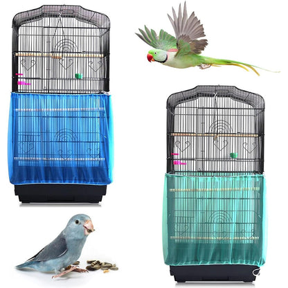 Daoeny Universal Bird Cage Cover Adjustable Seed Feather Catcher Nylon Mesh Net Birdcage Cover Skirt Guard For Parrot And Parakeet Green And Blue 2...