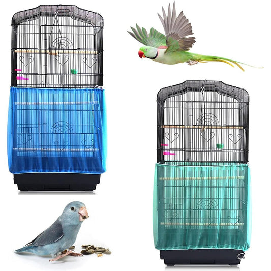 Daoeny Universal Bird Cage Cover Adjustable Seed Feather Catcher Nylon Mesh Net Birdcage Cover Skirt Guard For Parrot And Parakeet Green And Blue 2...