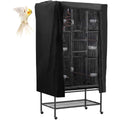 POPETPOP universal bird cage cover front view showing black fabric on a large cage.
