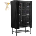 POPETPOP universal bird cage cover front view showing black fabric on a large cage.