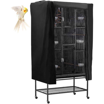 POPETPOP Washable Fabric Good Night Universal Parrot Bird Cage Cover Blackout Breathable Nighttime Shield Variant Black Size Large